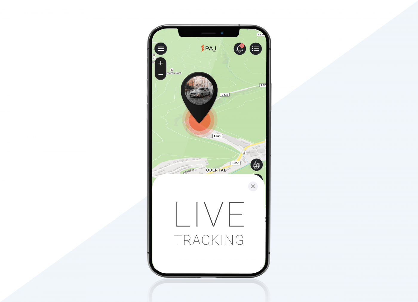 Mockup Handy App LIVE Tracking Portal PAJ GPS