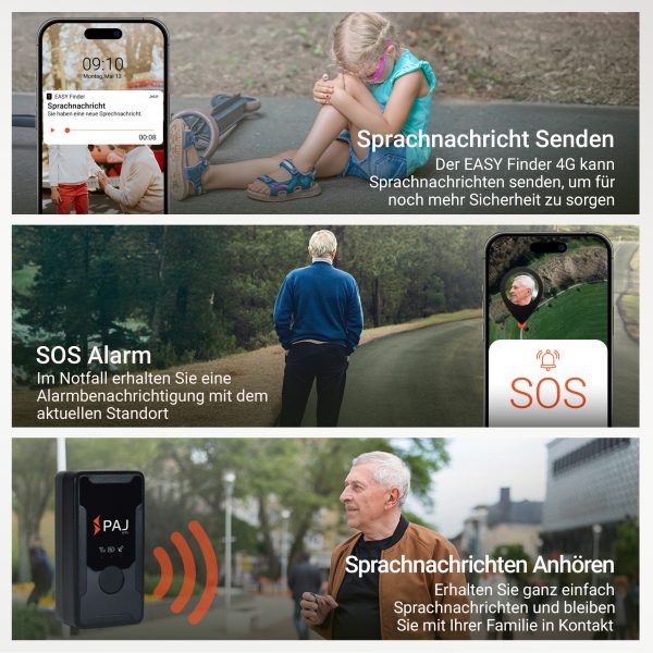 Weitere Funktionen des EASY Finder 4G inkl. Sprachnachrichten-Funktion von PAJ GPS Tracker